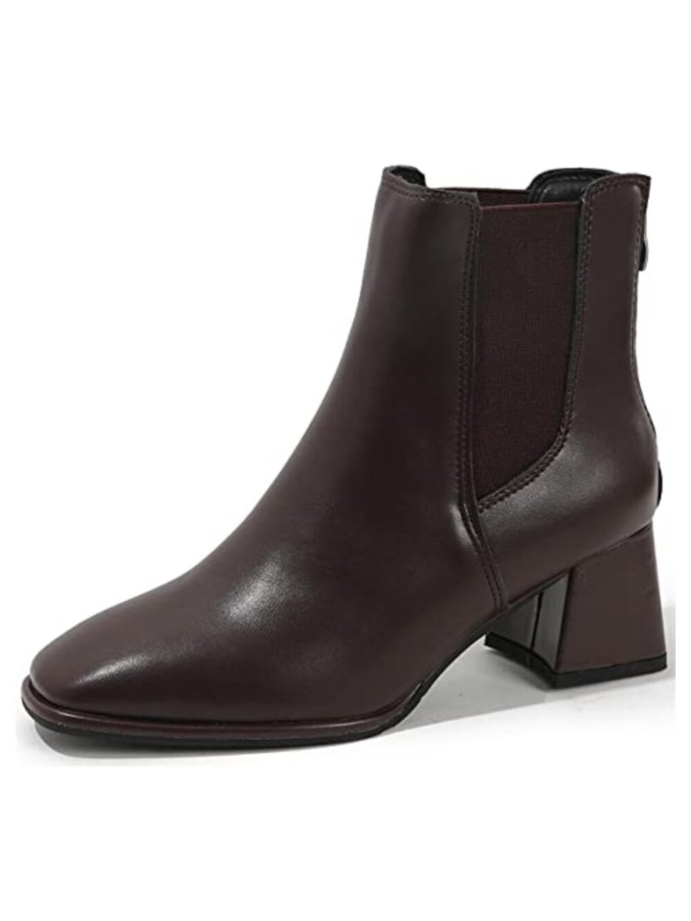 Womens Square Toe Chelsea Ankle Booties Faux Leather Chunky Heel Back Zipper